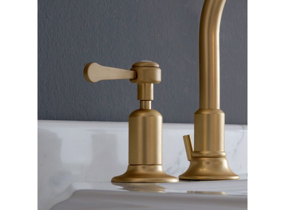 3-hole basin mixer with high spout with brass pop-up waste Made in Italy - Red Viadurini