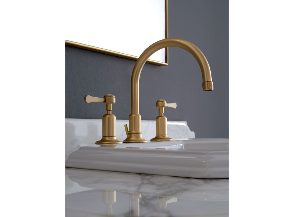 3-hole basin mixer with high spout with brass pop-up waste Made in Italy - Red Viadurini
