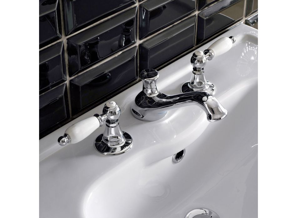 3 Hole Basin Mixer with Classic Style Levers in Handcrafted Brass - Noriana Viadurini