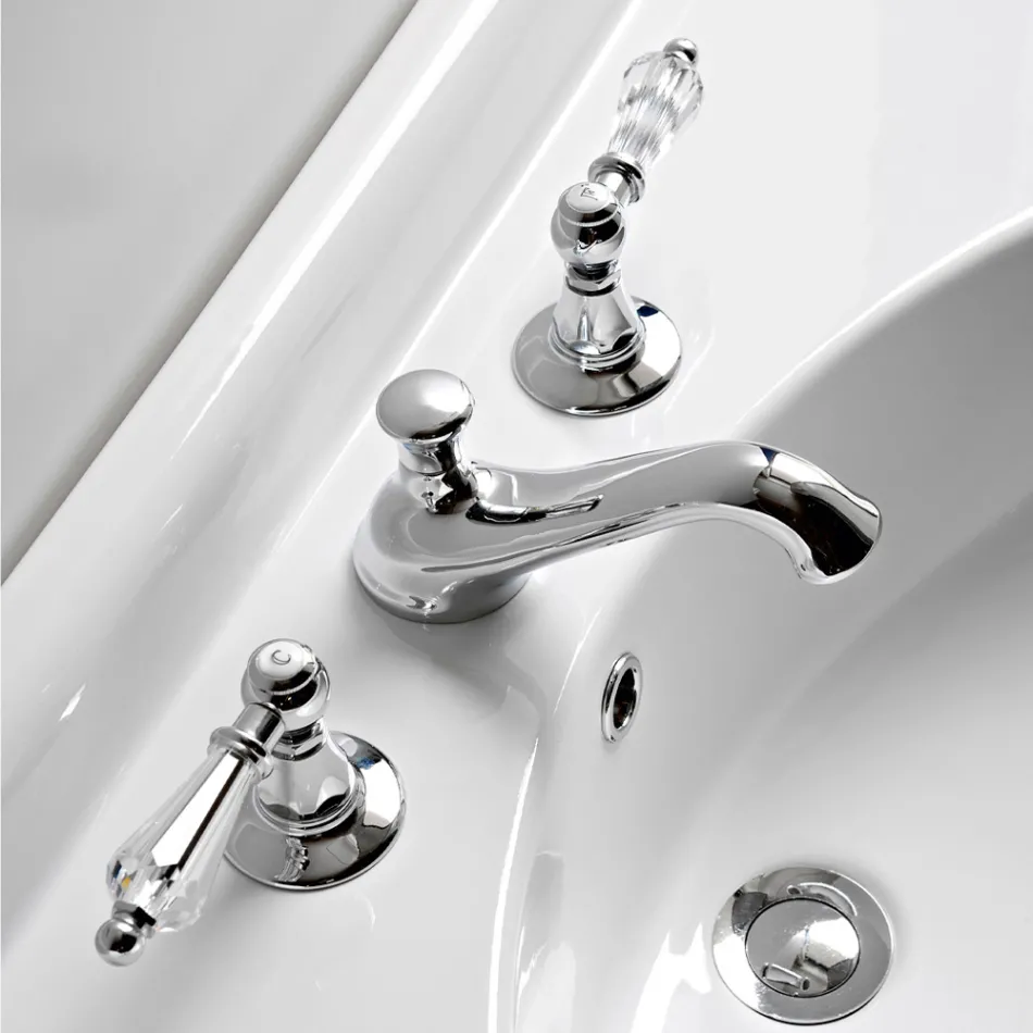 3 Hole Basin Mixer with Classic Style Levers in Handcrafted Brass - Noriana Viadurini