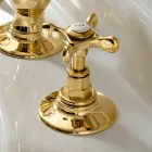 3 Hole Basin Mixer with Classic Handmade Brass Drain - Fioretta Viadurini