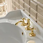 3 Hole Basin Mixer with Classic Handmade Brass Drain - Fioretta Viadurini