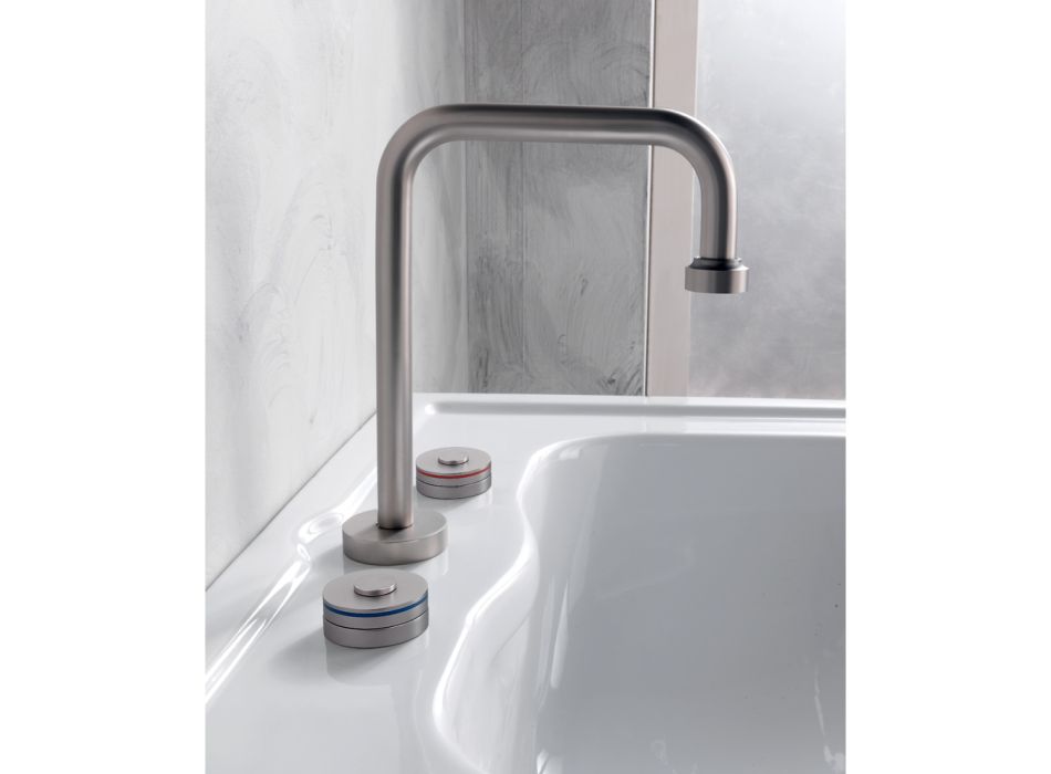 Modern 3-Hole Basin Mixer with Red and Blue Lines Made in Italy - Quito Viadurini