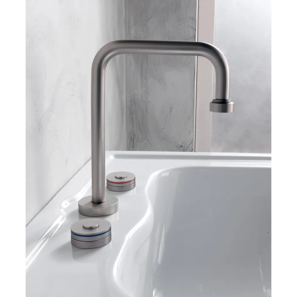 Modern 3-Hole Basin Mixer with Red and Blue Lines Made in Italy - Quito Viadurini