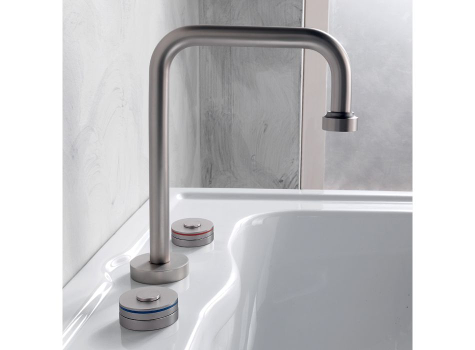 Modern 3-Hole Basin Mixer with Red and Blue Lines Made in Italy - Quito Viadurini