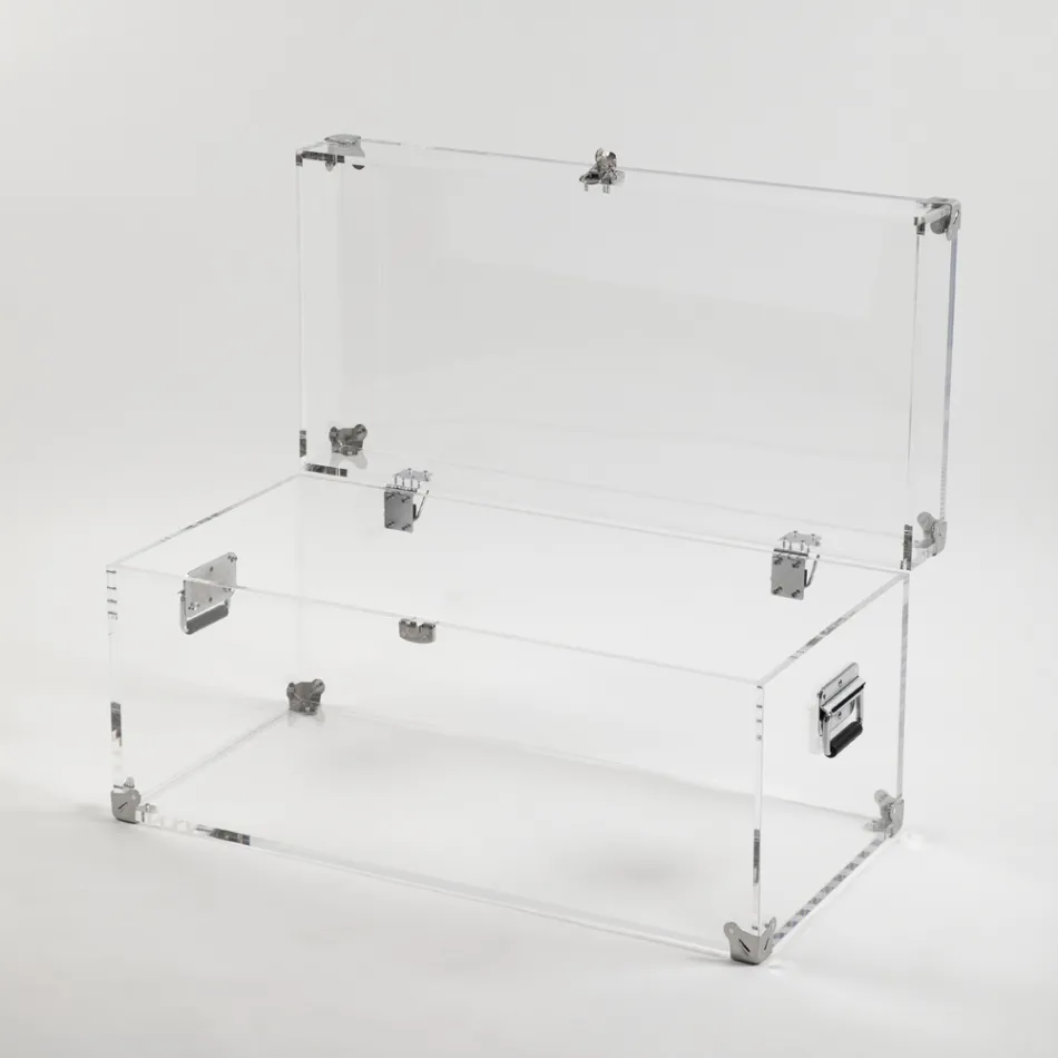 Design Trunk in Transparent Acrylic Crystal and Modern Steel - Dante Viadurini