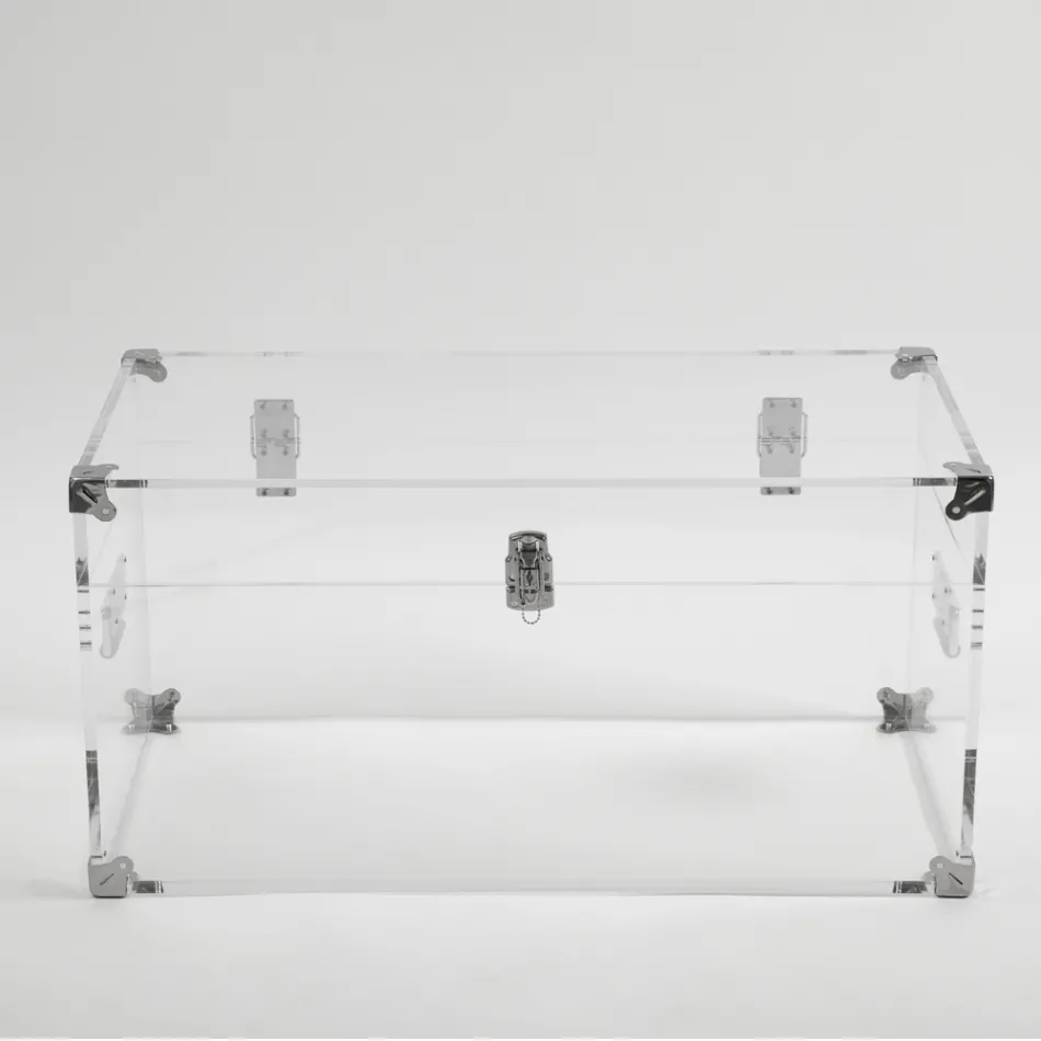 Design Trunk in Transparent Acrylic Crystal and Modern Steel - Dante Viadurini