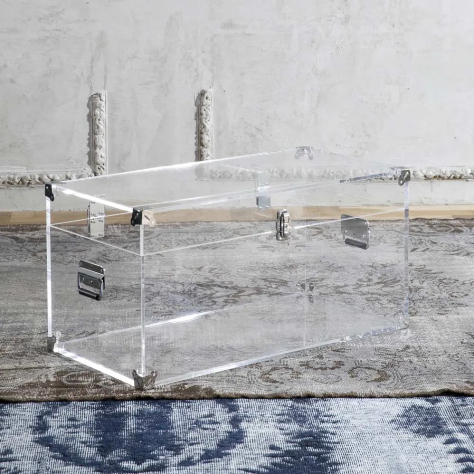 Design Trunk in Transparent Acrylic Crystal and Modern Steel - Dante Viadurini