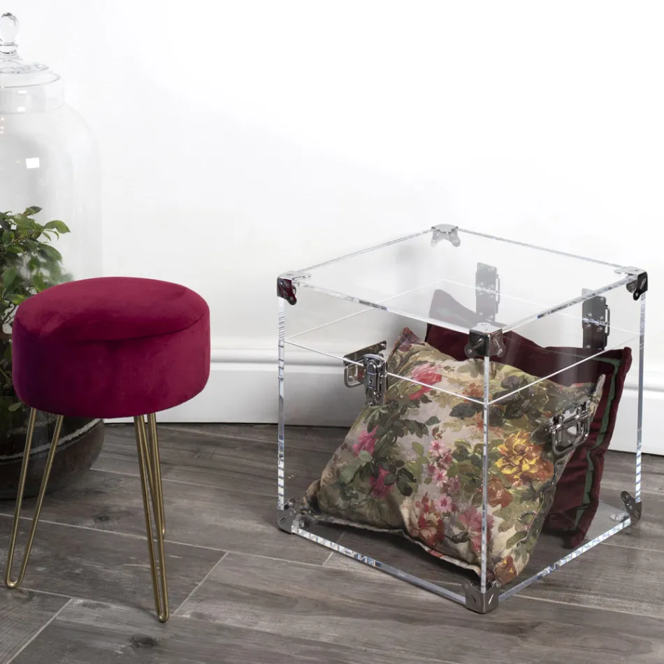 Trunk in Transparent or Smoked Acrylic Crystal and Modern Steel - Dante Viadurini