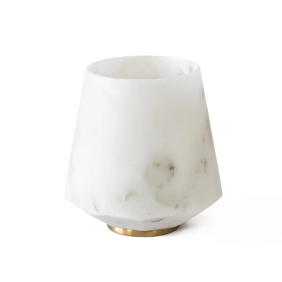 Water Glass in Satin White Carrara Marble and Brass - Scaglio Viadurini