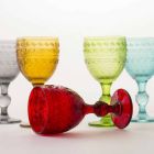 Water or Wine Goblet Glasses in Colored Glass and Embossed Decorations - Folk Viadurini