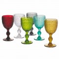 Water or Wine Goblet Glasses in Colored Glass and Embossed Decorations - Folk