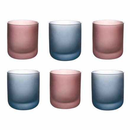 Colored Water Glasses in Frosted Glass with Ice Effect, 12 Pieces - Norvegio Viadurini