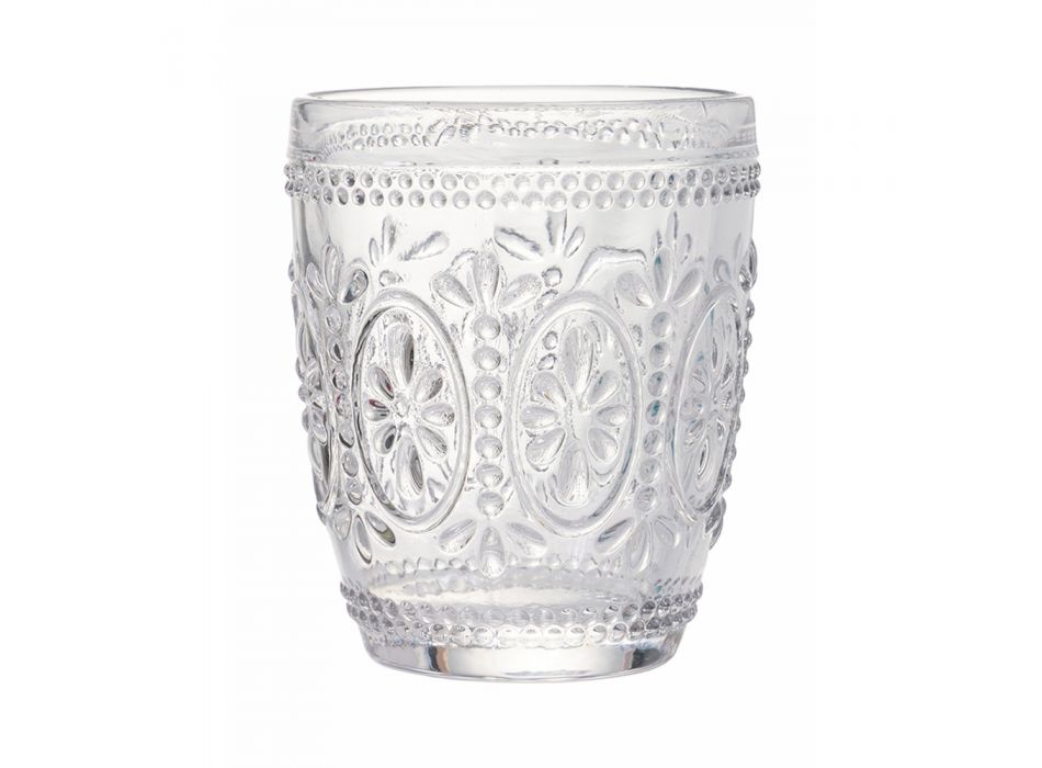 Decorated Transparent Glass Water Glasses 12 Pieces - Palazzo Viadurini