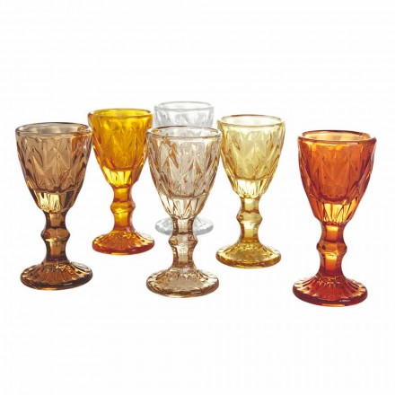 Goblet Glasses for Liqueur in Gradient Blue or Amber Glass, 12 Pieces - Polyhedron Viadurini