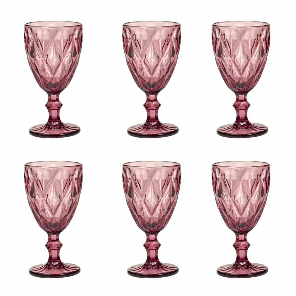 Modern Design Glass Colored Wine Glasses 6 Pieces - Timon Viadurini