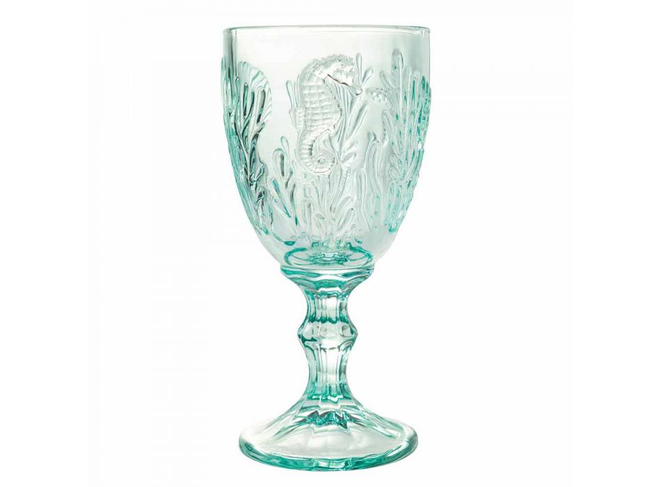 Glasses Wine or Water Colored Glass Marine Decor 12 Pieces - Mazara Viadurini