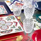 Transparent Glass Water Glasses with Carved Decorations 12 Pieces - Rocca Viadurini