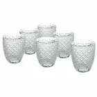 Transparent Glass Water Glasses with Carved Decorations 12 Pieces - Rocca Viadurini
