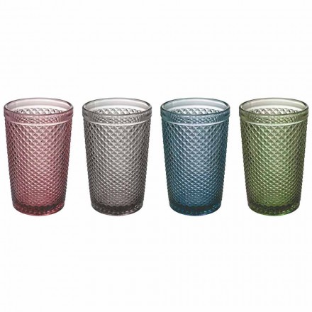 Water or Drink Glasses in Colored and Processed Glass, 8 Pieces - Lozenge Viadurini