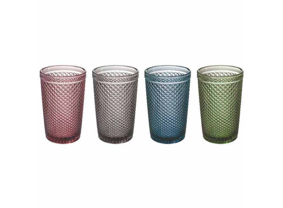 Water or Drink Glasses in Colored and Processed Glass, 8 Pieces - Lozenge Viadurini