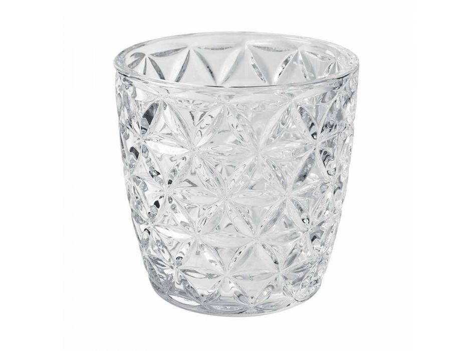 Decorated Transparent Glass Glasses, Modern Water Service 12 Pieces - Mix Viadurini