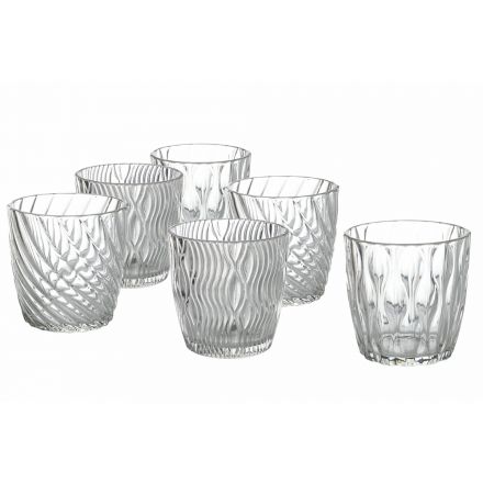 Transparent Glass Glasses Decorated Water Service 12 Pieces - Ozuna Viadurini