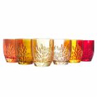 Colored Glass Water Glasses with Coral Decoration, 12 Pieces - Crimson Viadurini