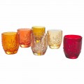Colored Glass Water Glasses with Coral Decoration, 12 Pieces - Crimson