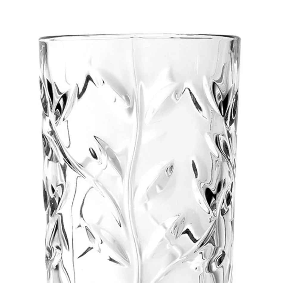 Tall Tumbler Glasses in Eco Crystal Leaf Decoration 12 Pcs - Magnolio Viadurini
