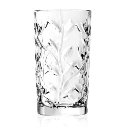 Tall Tumbler Glasses in Eco Crystal Leaf Decoration 12 Pcs - Magnolio Viadurini