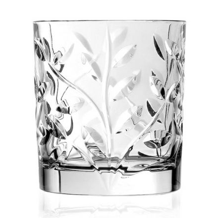 Low Tumbler Glasses in Eco Crystal Leaf Decoration 12 Pcs - Magnolio Viadurini
