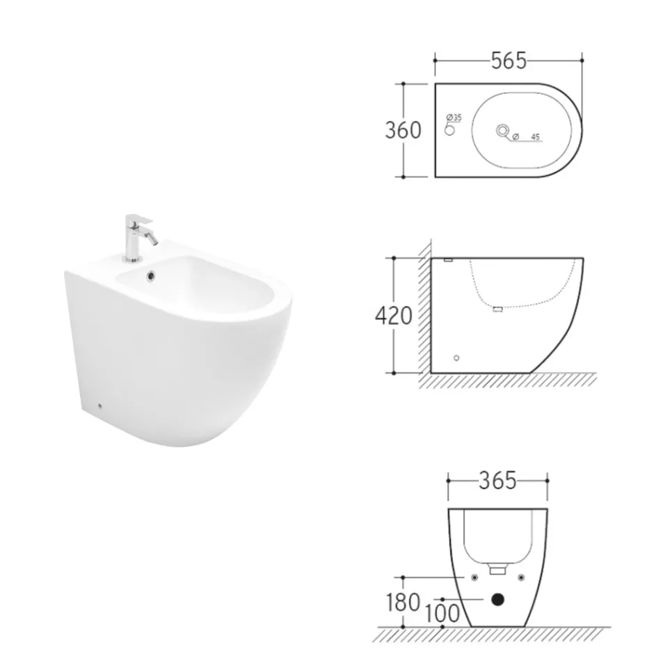 Aralia Single-Hole Cyclonic Ceramic Bidet with a Modern Design Viadurini