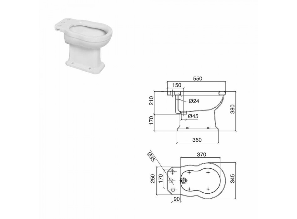 Bidet in White or Black Classic Ceramic from the Ground Made in Italy - Marwa
