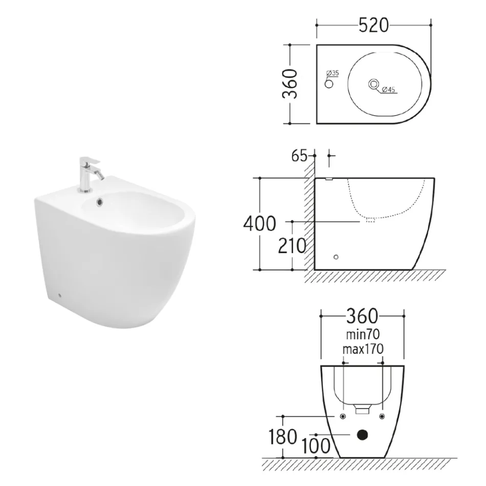 Aster Floor-Mounted Bidet in Matt Ceramic in Two Colors and a Modern Design Viadurini