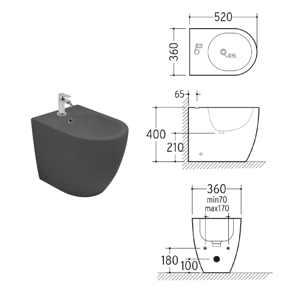 Aster Floor-Mounted Bidet in Matt Ceramic in Two Colors and a Modern Design Viadurini