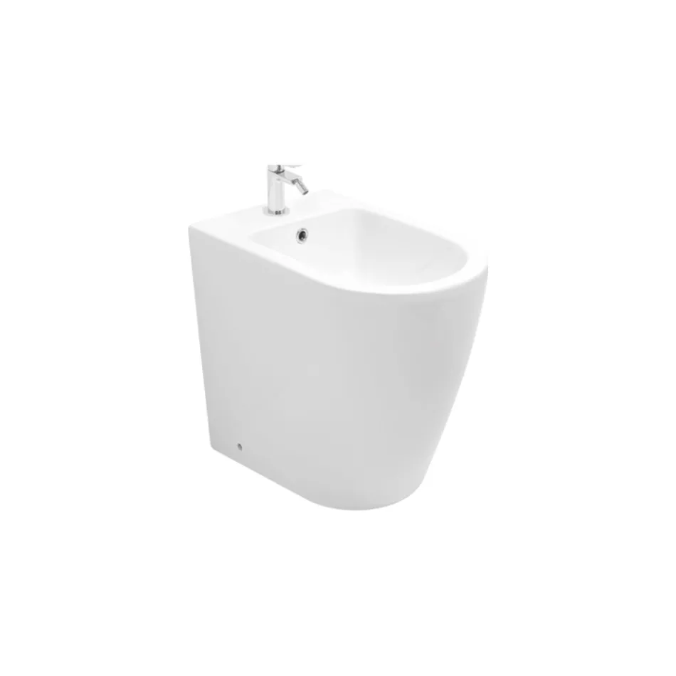 Single-Hole Floor-Mounted Bidet with Rimless Technology in White Ceramic - Oleandro  Viadurini