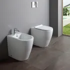 Single-Hole Floor-Mounted Bidet with Rimless Technology in White Ceramic - Oleandro  Viadurini