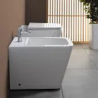 Single-Hole Floor-Mounted Bidet in White Ceramic with an Elegant Modern Design - Giunco Viadurini