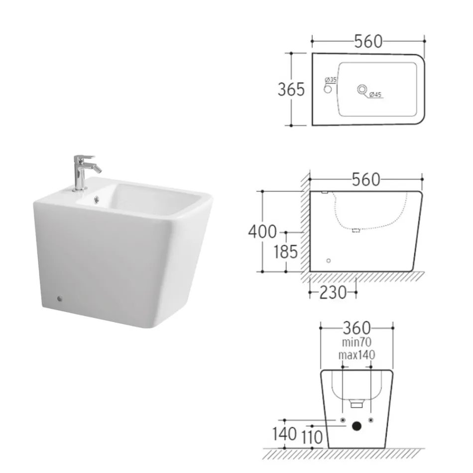 Single-Hole Floor-Mounted Bidet in White Ceramic with an Elegant Modern Design - Giunco Viadurini