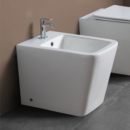 Single-Hole Floor-Mounted Bidet in White Ceramic with an Elegant Modern Design - Giunco Viadurini