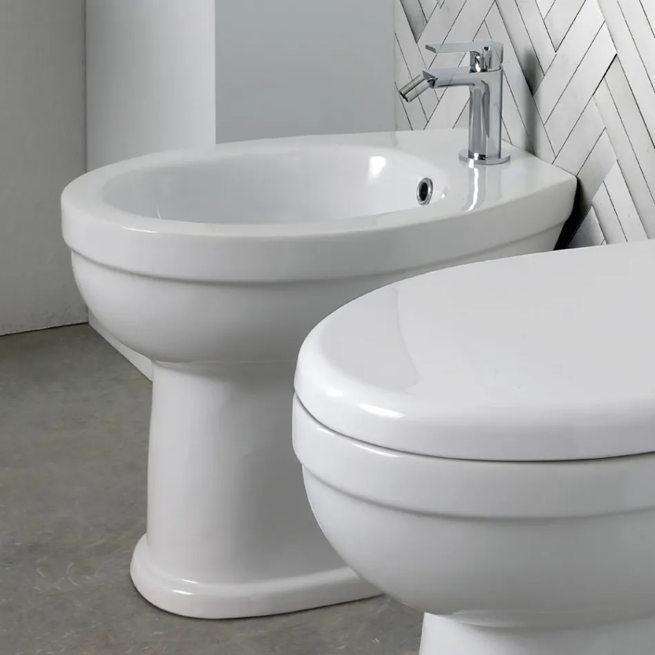 Single-Hole Floor-Mounted Bidet in White Ceramic with an Elegant Modern Design - Silica Viadurini