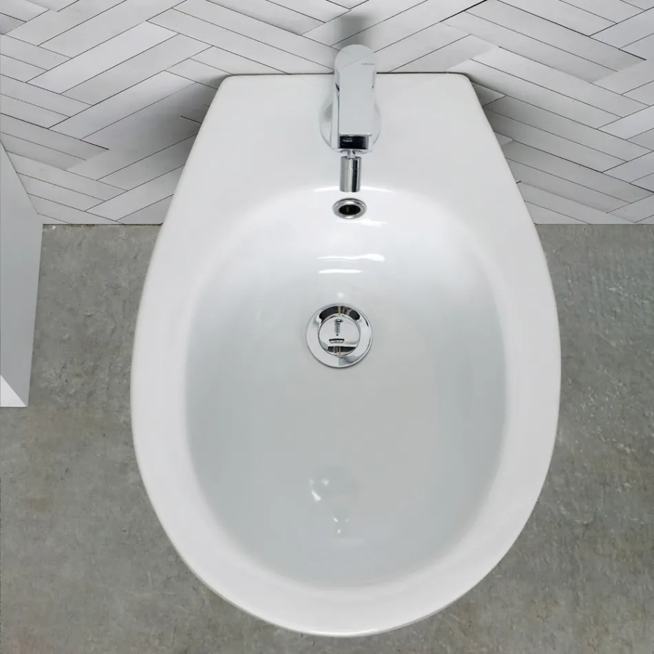 Single-Hole Floor-Mounted Bidet in White Ceramic with an Elegant Modern Design - Silica Viadurini