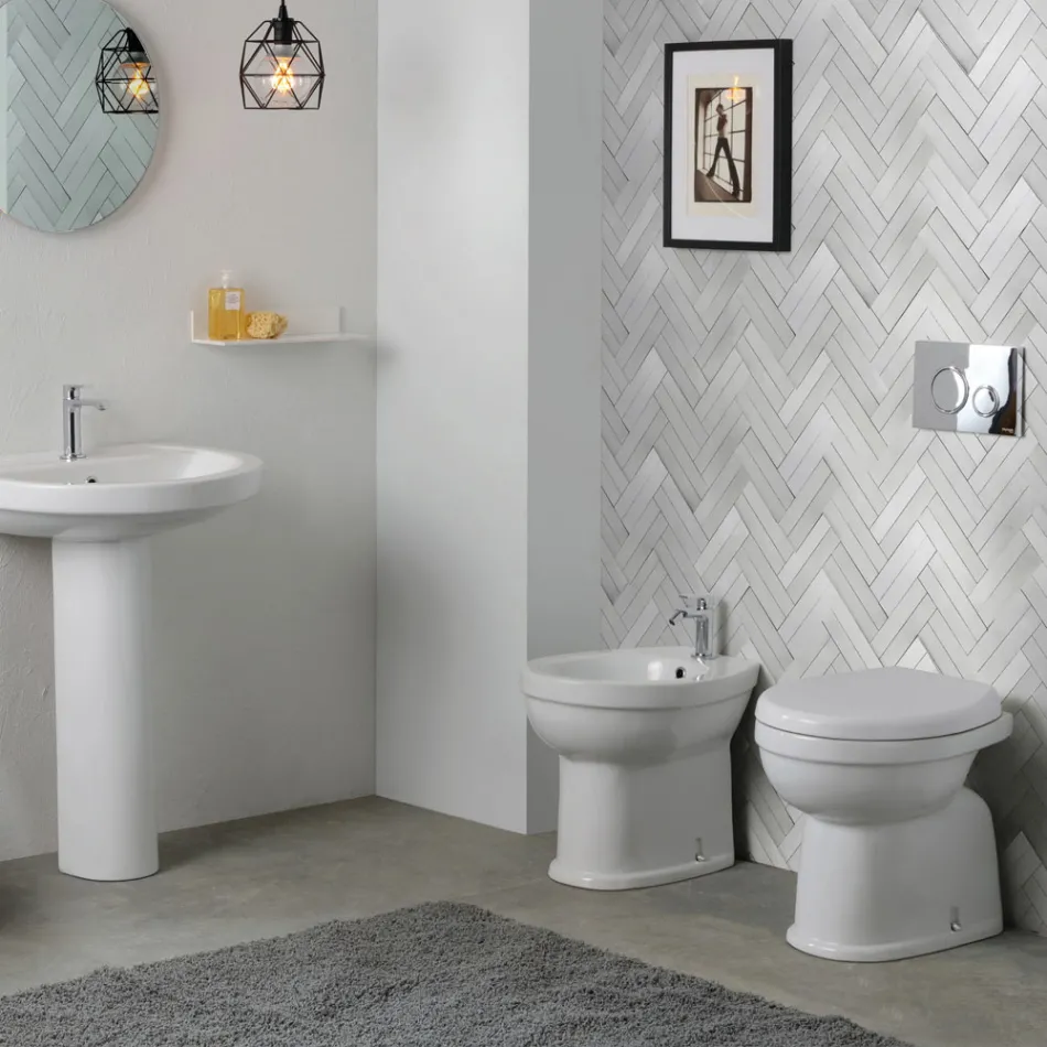 Single-Hole Floor-Mounted Bidet in White Ceramic with an Elegant Modern Design - Silica Viadurini