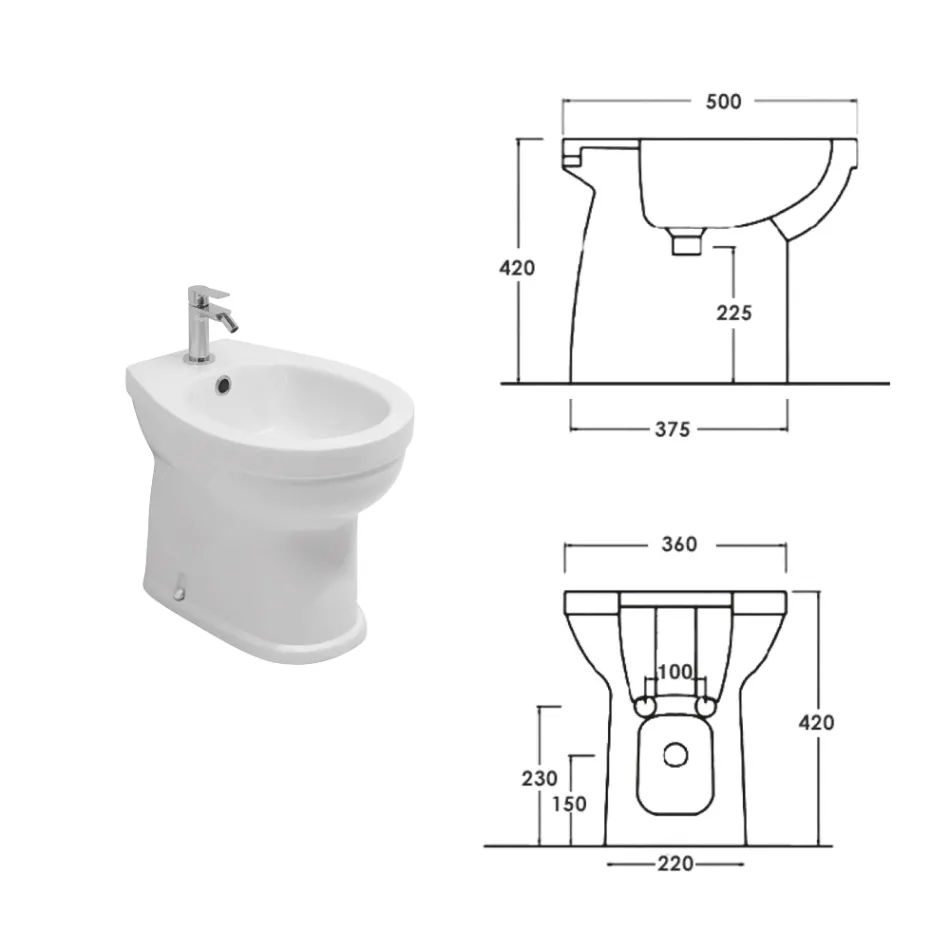 Single-Hole Floor-Mounted Bidet in White Ceramic with an Elegant Modern Design - Silica Viadurini
