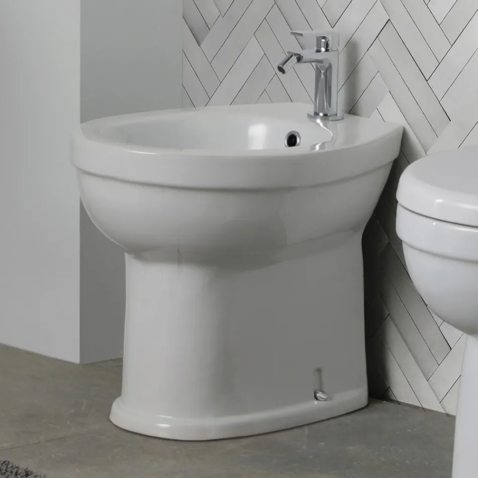 Single-Hole Floor-Mounted Bidet in White Ceramic with an Elegant Modern Design - Silica Viadurini
