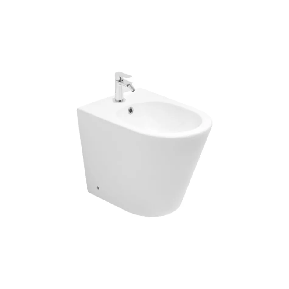 Single-Hole Floor-Mounted Bidet in White Ceramic with a Modern Design - Ginepro Viadurini