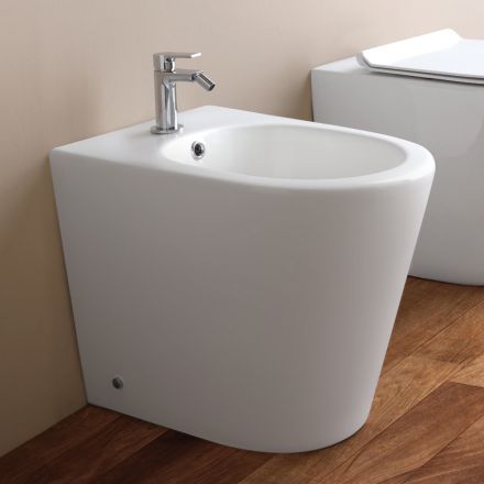 Single-Hole Floor-Mounted Bidet in White Ceramic with a Modern Design - Ginepro Viadurini