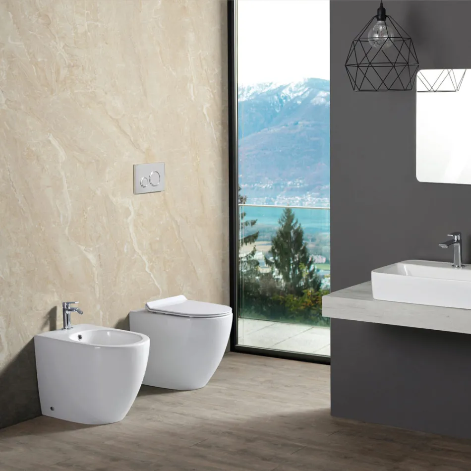 Aster Floor-Mounted Single-Hole Bidet in Durable White Ceramic with a Modern Design Viadurini