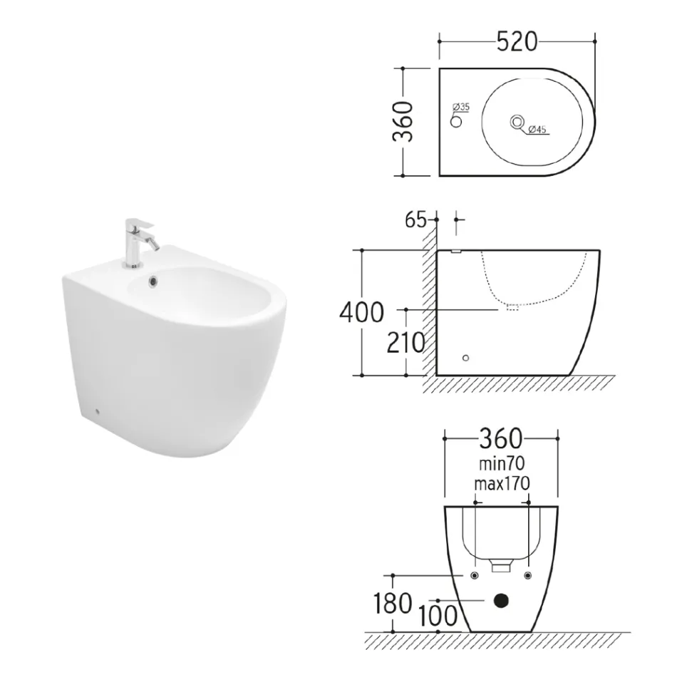 Aster Floor-Mounted Single-Hole Bidet in Durable White Ceramic with a Modern Design Viadurini